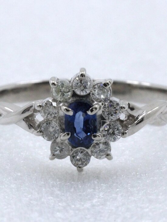 Used diamond and sapphire - Gem Ring Pt900Platinum/sapphire/diamond #6.6(US Size) 2.7g Women